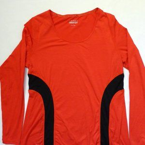 RALPH LAUREN ACTIVE BRAND WOMENS RED BLACK SIDE STRIPE KNIT LONG SLEEVE - LARGE